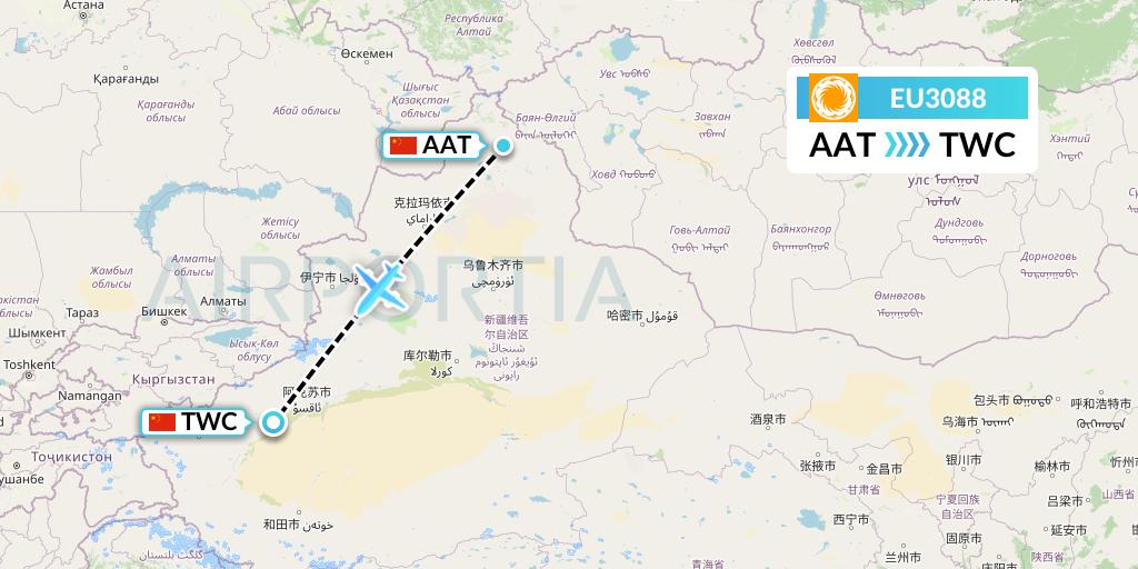EU3088 Chengdu Airlines Flight Map: Altay to Kashgar