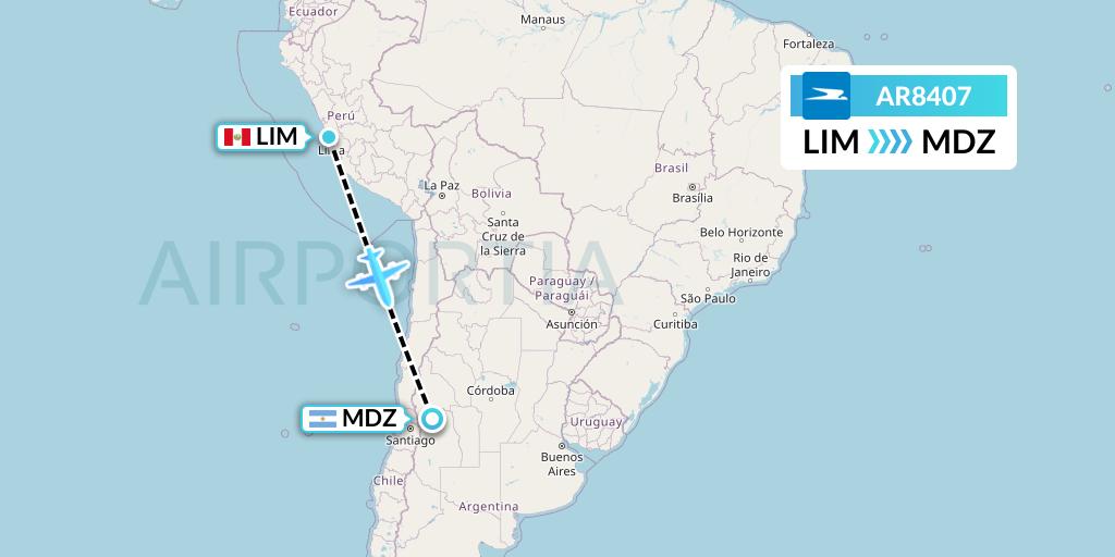 AR8407 Aerolineas Argentinas Flight Map: Lima to Mendoza