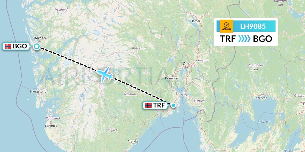 LH9085 Lufthansa Flight Map: Oslo to Bergen