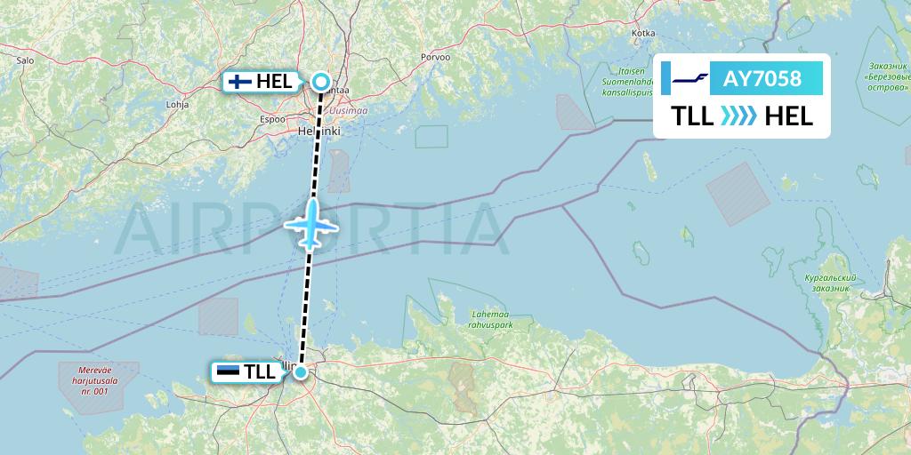 AY7058 Finnair Flight Map: Tallinn to Helsinki