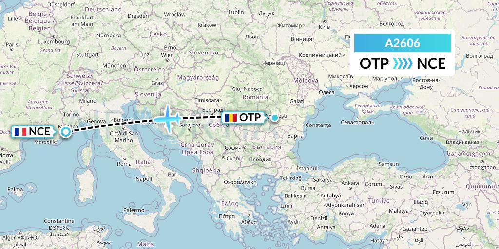 A2606 Anima Wings Aviation Flight Map: Bucharest to Nice