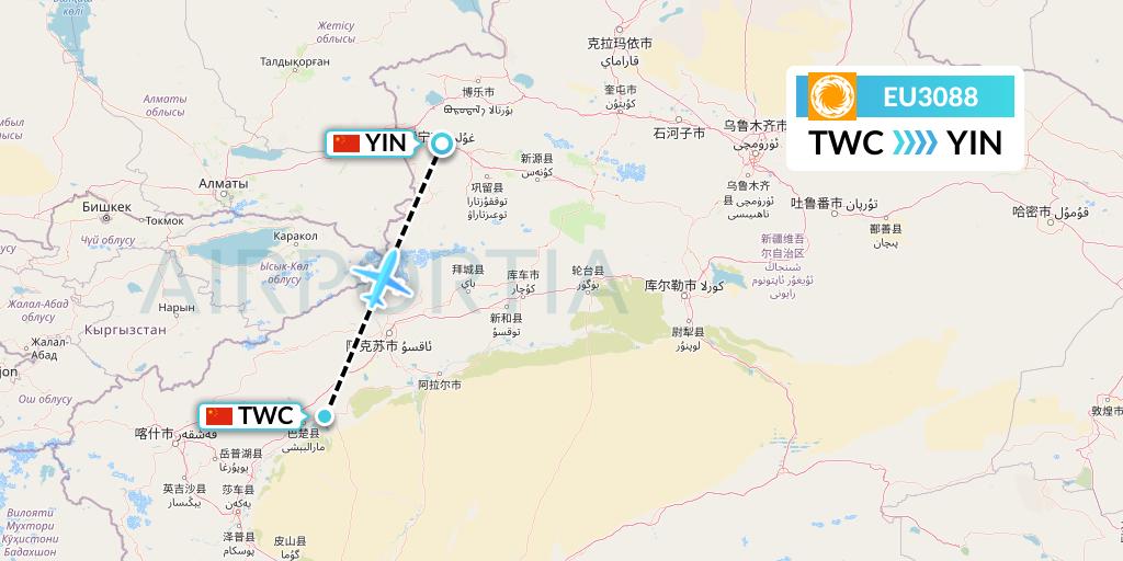 EU3088 Chengdu Airlines Flight Map: Kashgar to Yining