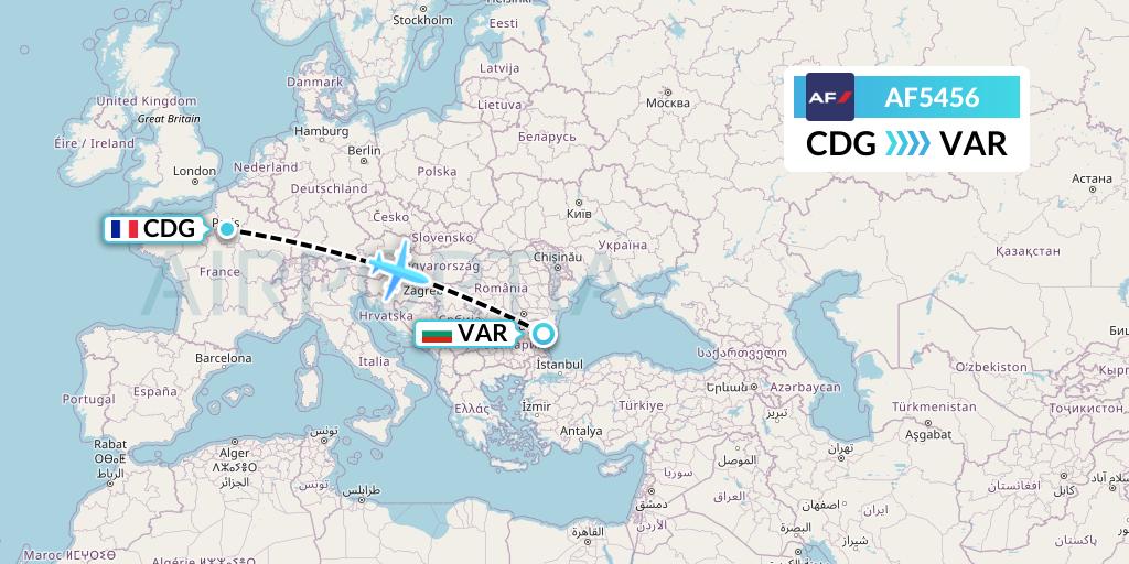 AF5456 Air France Flight Map: Paris to Varna