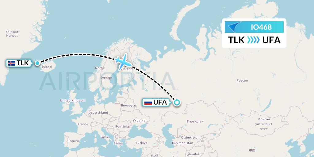 IO468 IrAero Flight Map: Talknafjordur to Ufa
