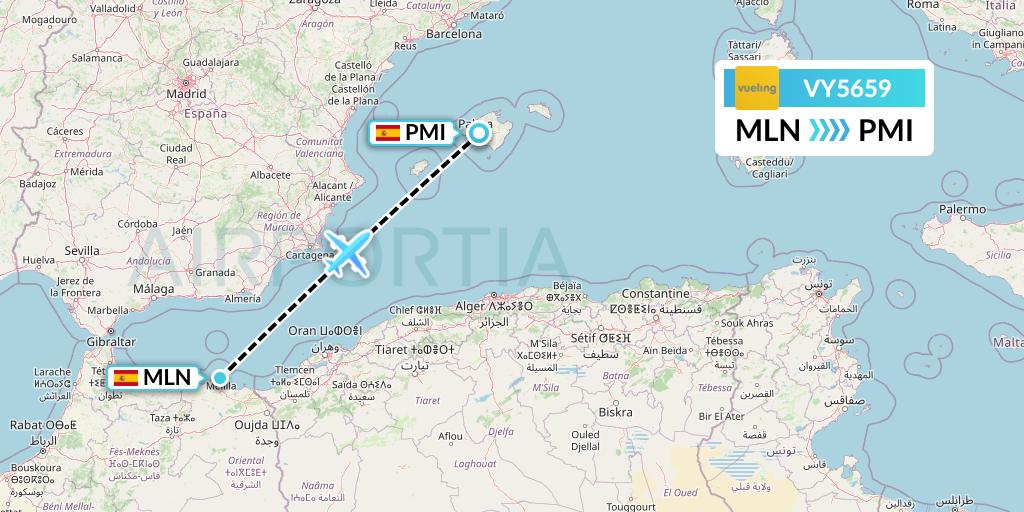 VY5659 Vueling Flight Map: Melilla to Palma de Mallorca