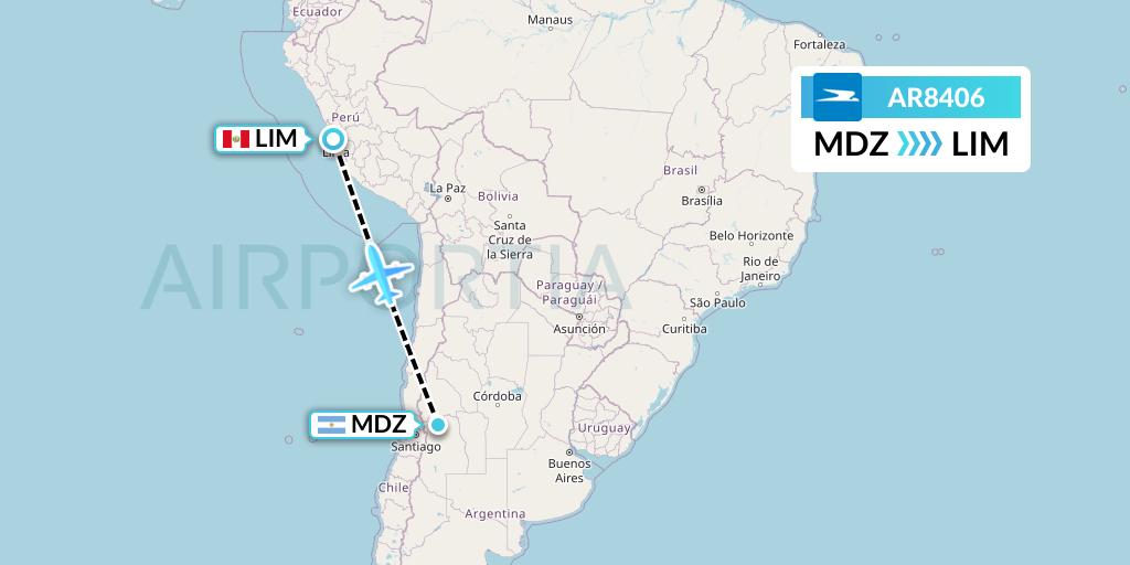 AR8406 Aerolineas Argentinas Flight Map: Mendoza to Lima