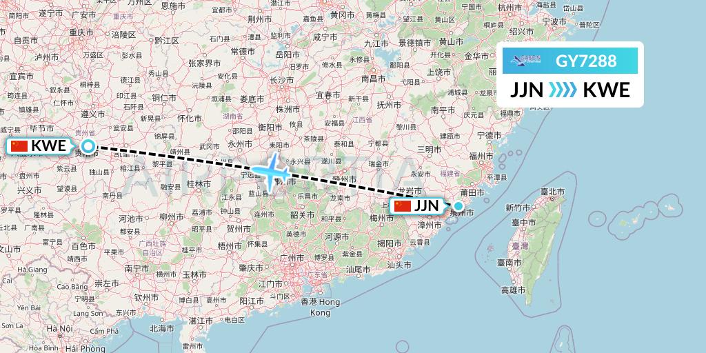 GY7288 Colorful GuiZhou Airlines Flight Map: Jinjiang to Guiyang