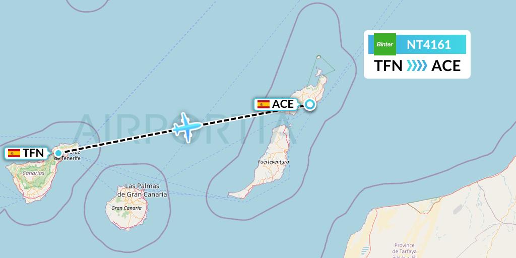 NT4161 Binter Canarias Flight Map: Tenerife to Lanzarote