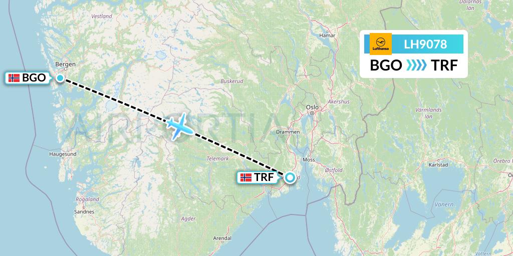 LH9078 Lufthansa Flight Map: Bergen to Oslo