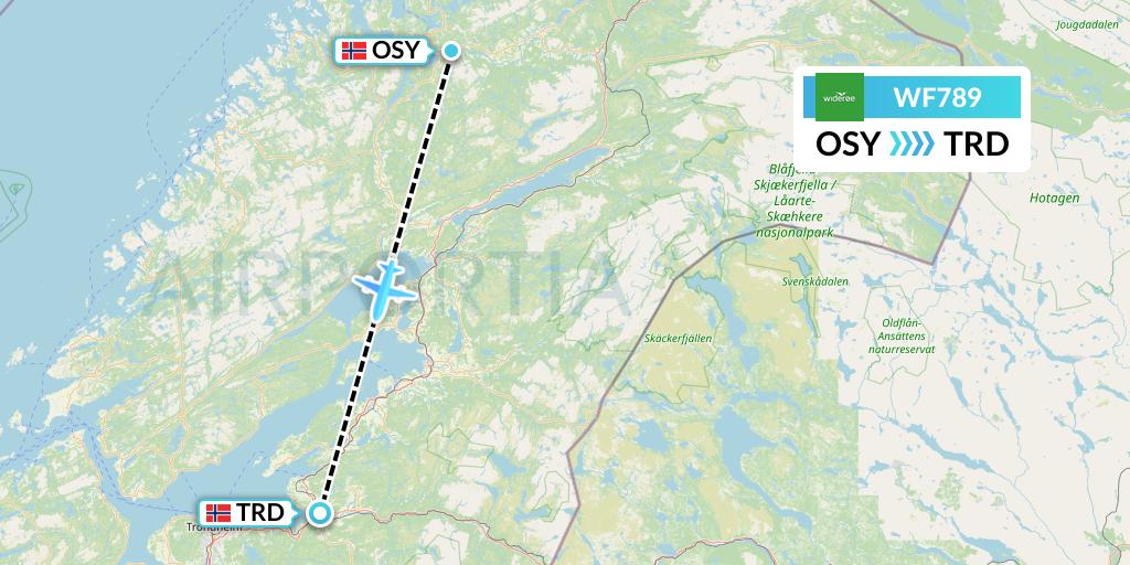 WF789 Wideroe Flight Map: Namsos to Trondheim