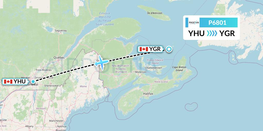 P6801 Pascan Aviation Flight Map: Montreal to Iles-de-la-Madeleine