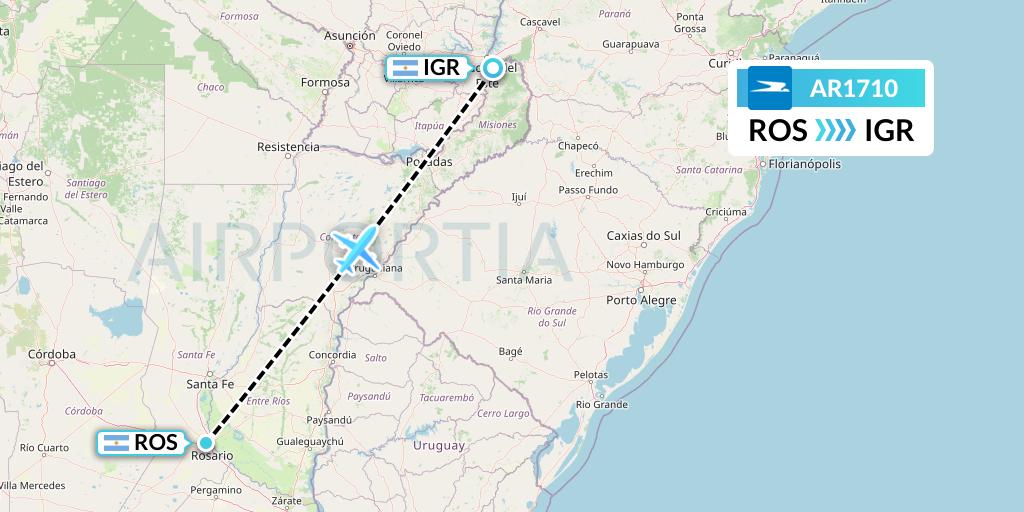 AR1710 Aerolineas Argentinas Flight Map: Rosario to Puerto Iguazu