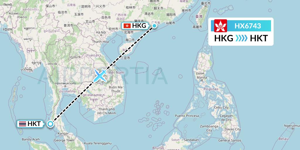 HX6743 Hong Kong Airlines Flight Map: Hong Kong to Phuket