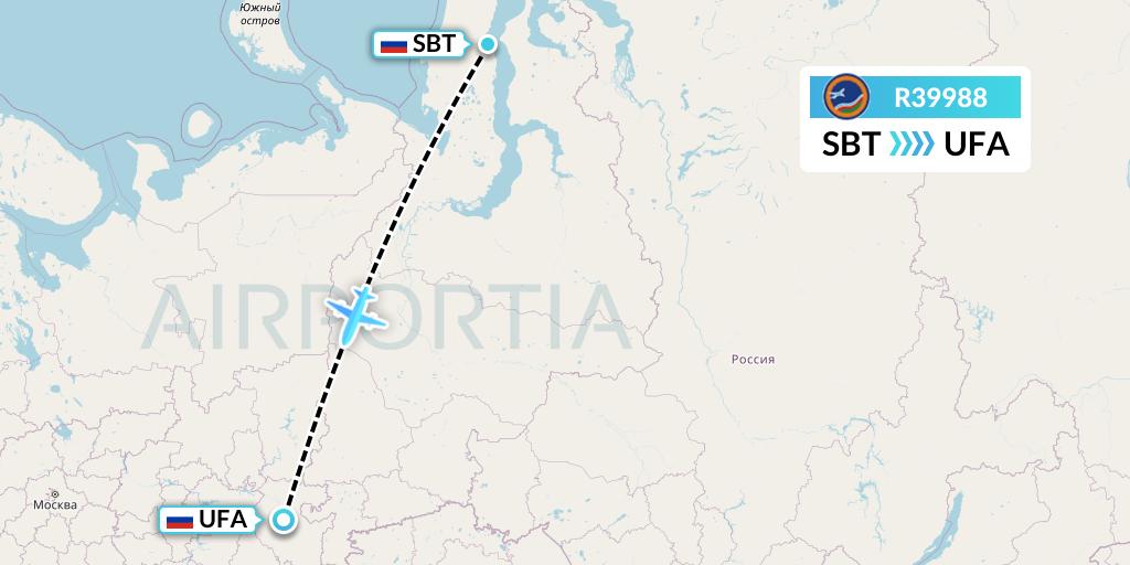 R39988 Yakutia Airlines Flight Map: Sabetta to Ufa