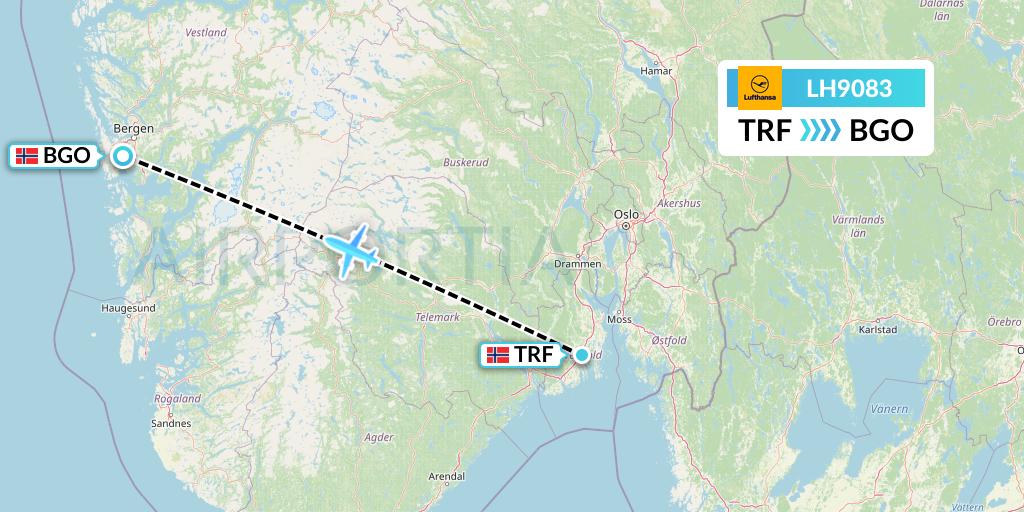 LH9083 Lufthansa Flight Map: Oslo to Bergen