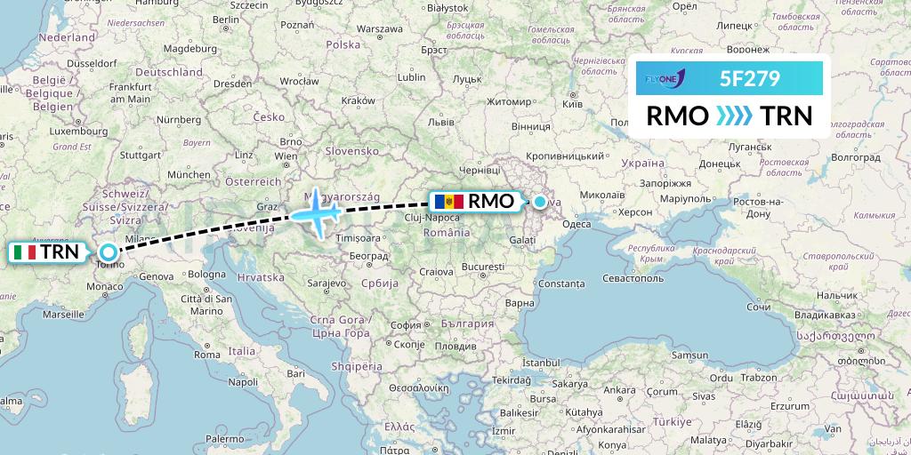 5F279 Fly One Flight Map: Chisinau to Turin