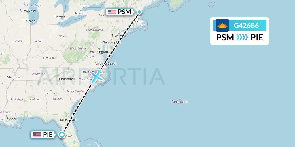 G42686 Allegiant Air Flight Map: Portsmouth to St. Petersburg