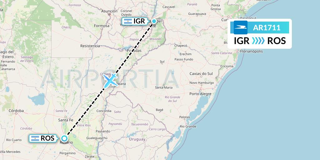 AR1711 Aerolineas Argentinas Flight Map: Puerto Iguazu to Rosario