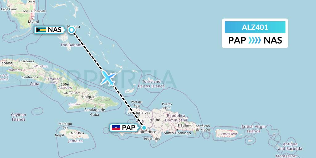 ALZ401 Alta Flights Flight Map: Port-au-Prince to Nassau