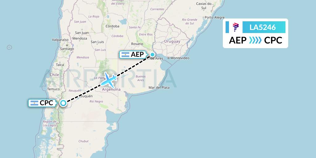 LA5246 LAN Airlines Flight Map: Buenos Aires to San Martin de los Andes
