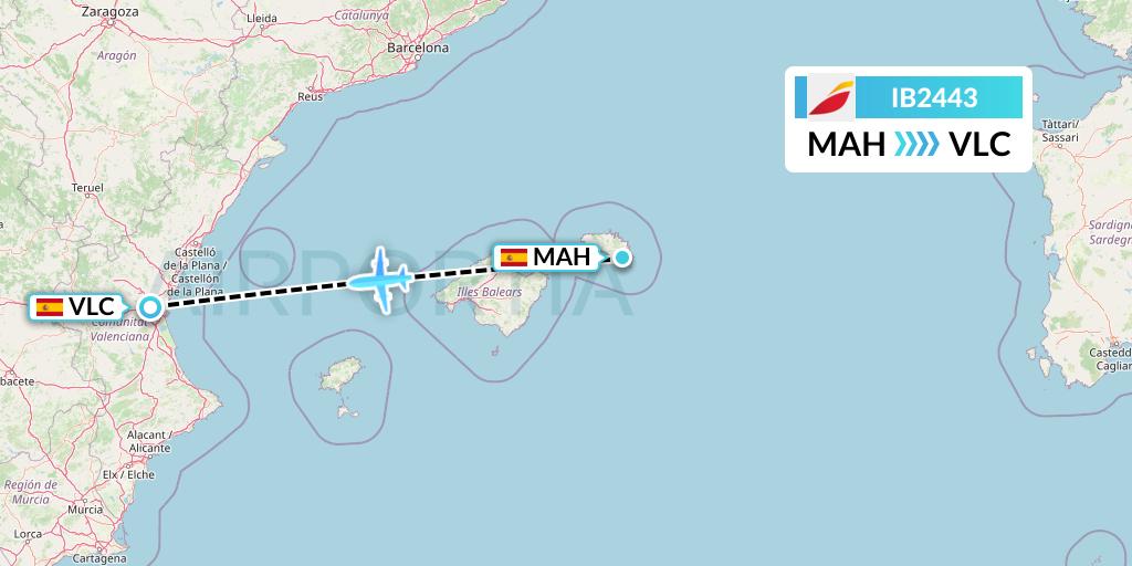 IB2443 Iberia Flight Map: Mahon to Valencia