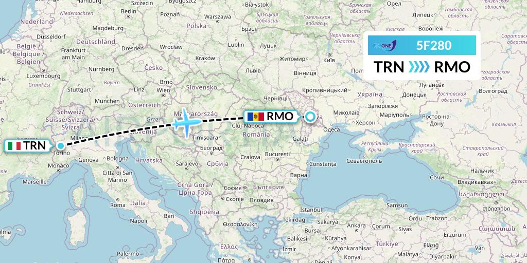 5F280 Fly One Flight Map: Turin to Chisinau