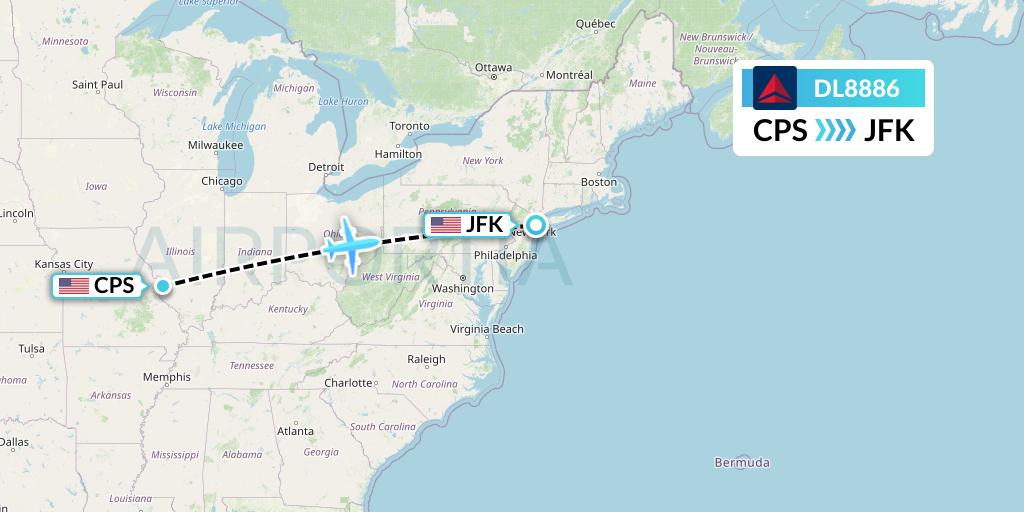DL8886 Delta Air Lines Flight Map: St. Louis to New York