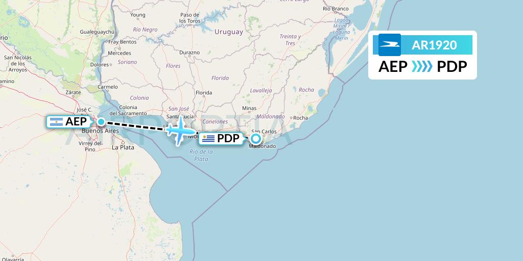 AR1920 Aerolineas Argentinas Flight Map: Buenos Aires to Punta del Este