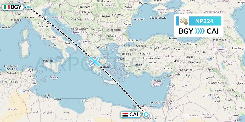 NP224 Nile Air Flight Map: Milan to Cairo