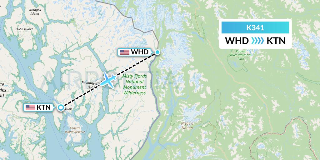 K341 Taquan Air Flight Map: Hyder to Ketchikan