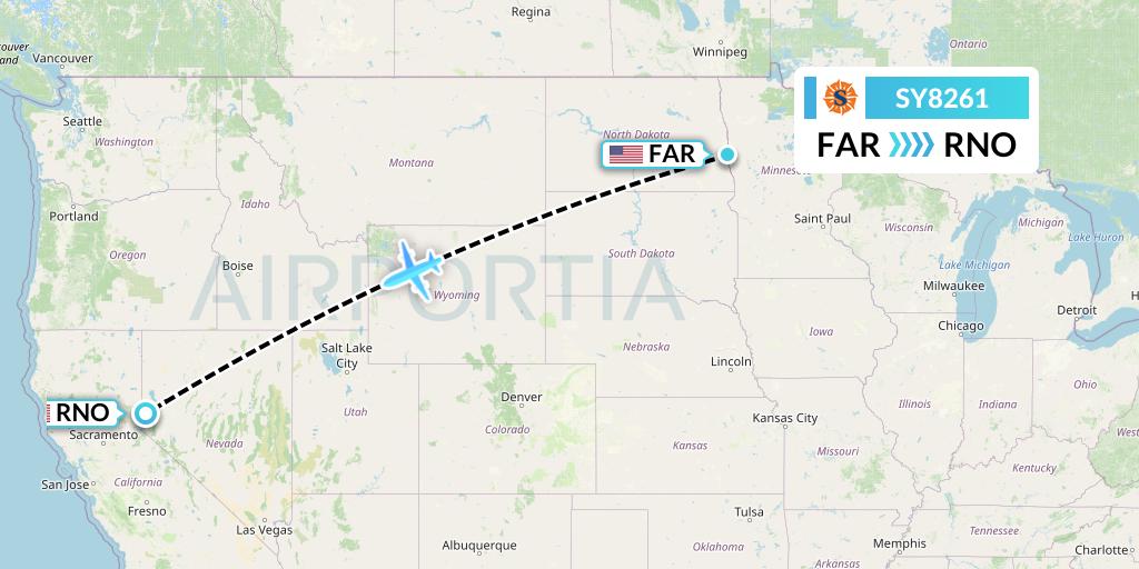 SY8261 Sun Country Airlines Flight Map: Fargo to Reno