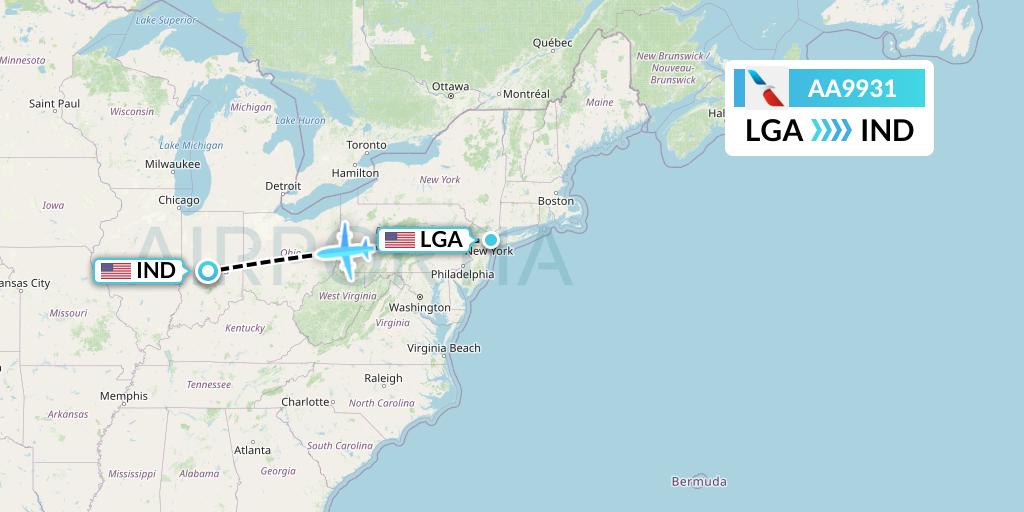 AA9931 American Airlines Flight Map: New York to Indianapolis