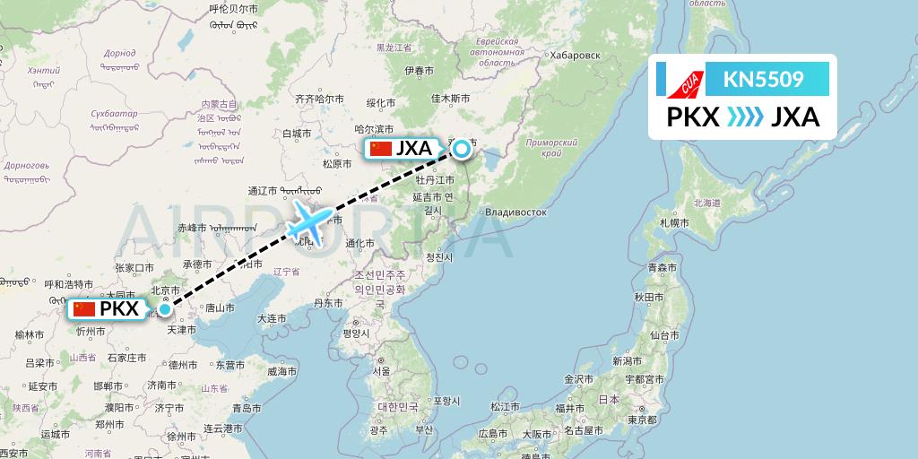 KN5509 China United Airlines Flight Map: Beijing to Jixi