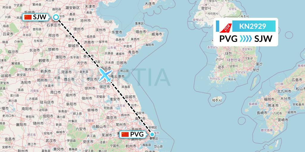KN2929 China United Airlines Flight Map: Shanghai to Shijiazhuang