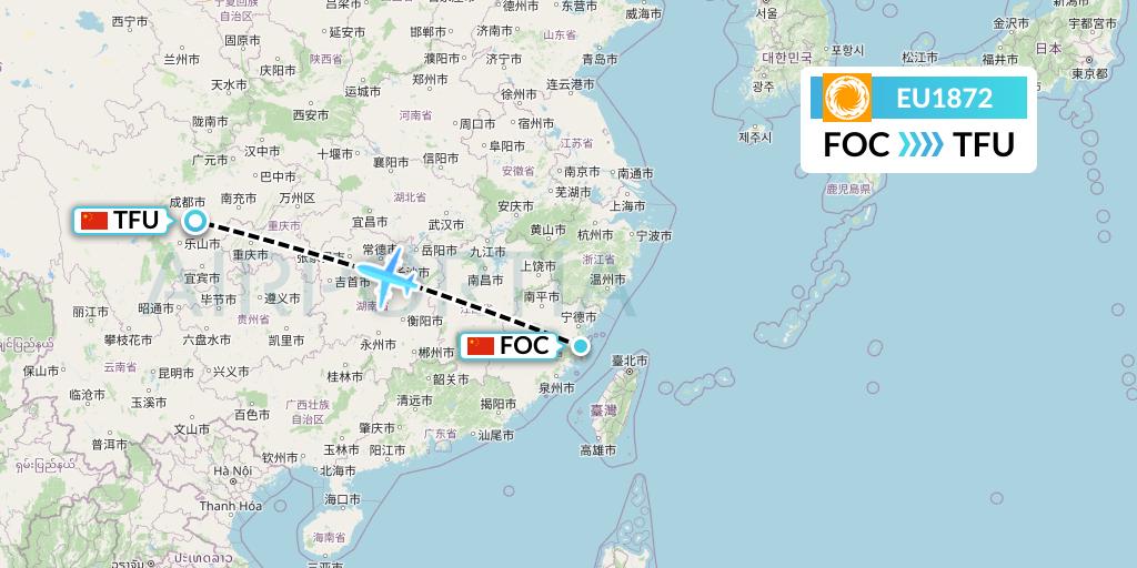 EU1872 Chengdu Airlines Flight Map: Fuzhou to Chengdu