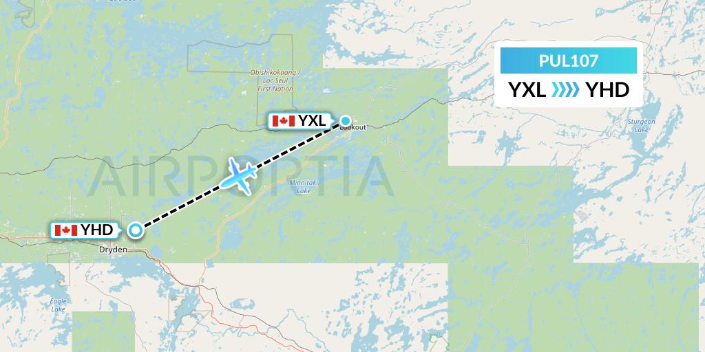 PUL107 Ornge Air Flight Map: Sioux Lookout to Dryden