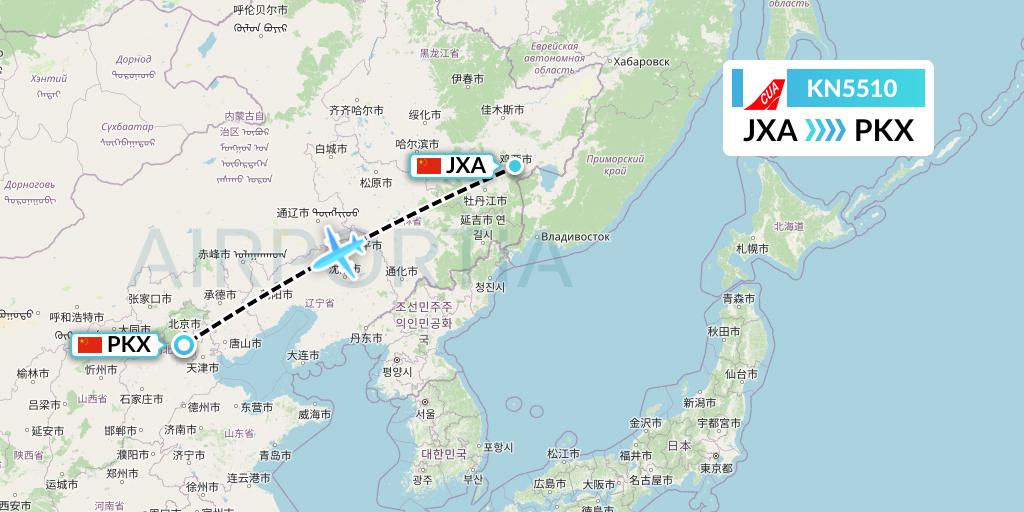 KN5510 China United Airlines Flight Map: Jixi to Beijing