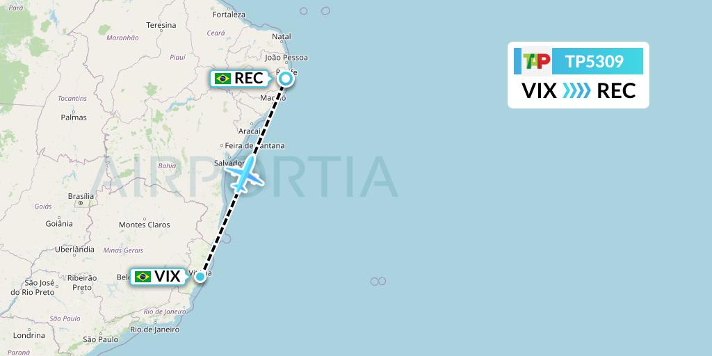 TP5309 TAP Portugal Flight Map: Vitoria to Recife