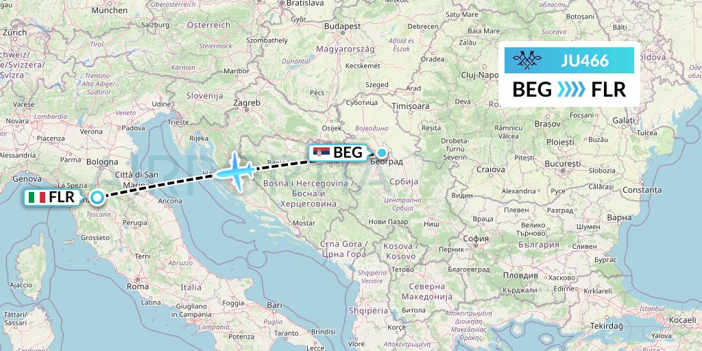 JU466 AirSERBIA Flight Map: Belgrade to Florence