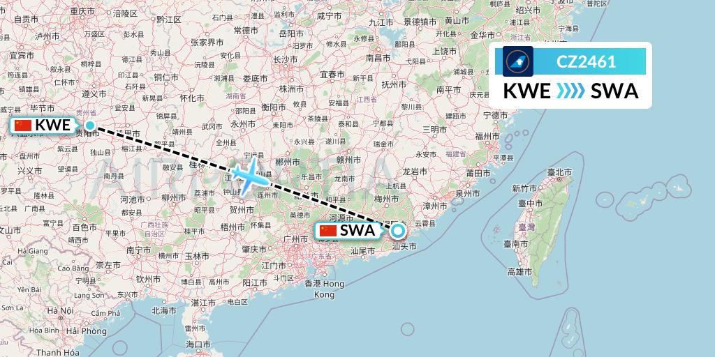 CZ2461 China Southern Airlines Flight Map: Guiyang to Jieyang