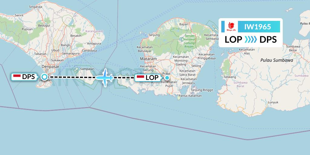 IW1965 Wings Air Flight Map: Lombok to Denpasar
