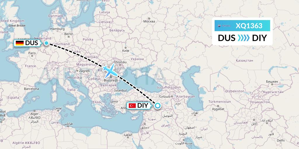 XQ1363 SunExpress Flight Map: Dusseldorf to Diyarbakir