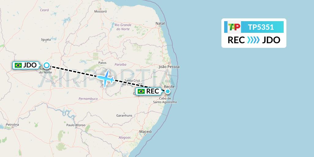 TP5351 TAP Portugal Flight Map: Recife to Juazeiro Do Norte