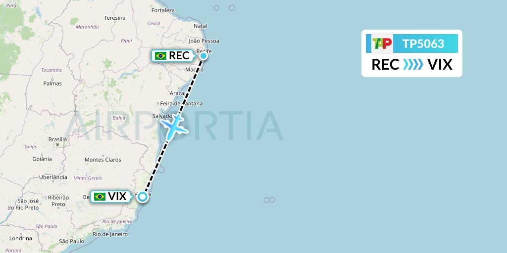 TP5063 TAP Portugal Flight Map: Recife to Vitoria