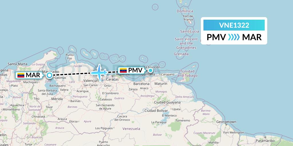 VNE1322 Venezolana Flight Map: Porlamar to Maracaibo