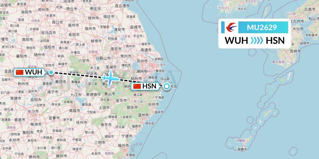 MU2629 China Eastern Airlines Flight Map: Wuhan to Zhoushan