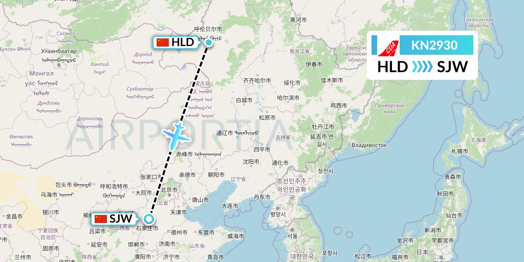 KN2930 China United Airlines Flight Map: Hailar to Shijiazhuang