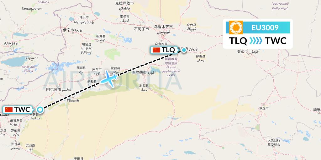 EU3009 Chengdu Airlines Flight Map: Turpan to Kashgar