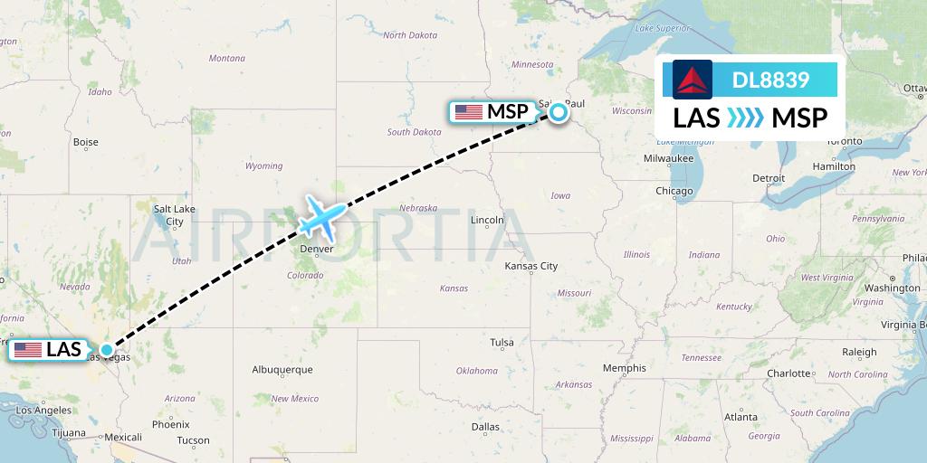 DL8839 Delta Air Lines Flight Map: Las Vegas to Minneapolis