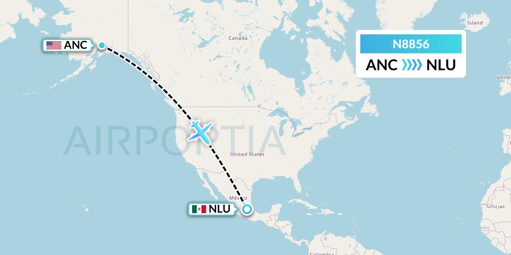 N8856 National Airlines Flight Map: Anchorage to Reyes Acozac